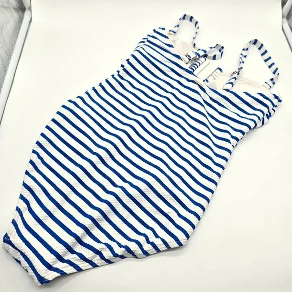 Sea Level Swim One Piece Swimsuit Womens 6 Blue White Stripe U Ring - Picture 4 of 12